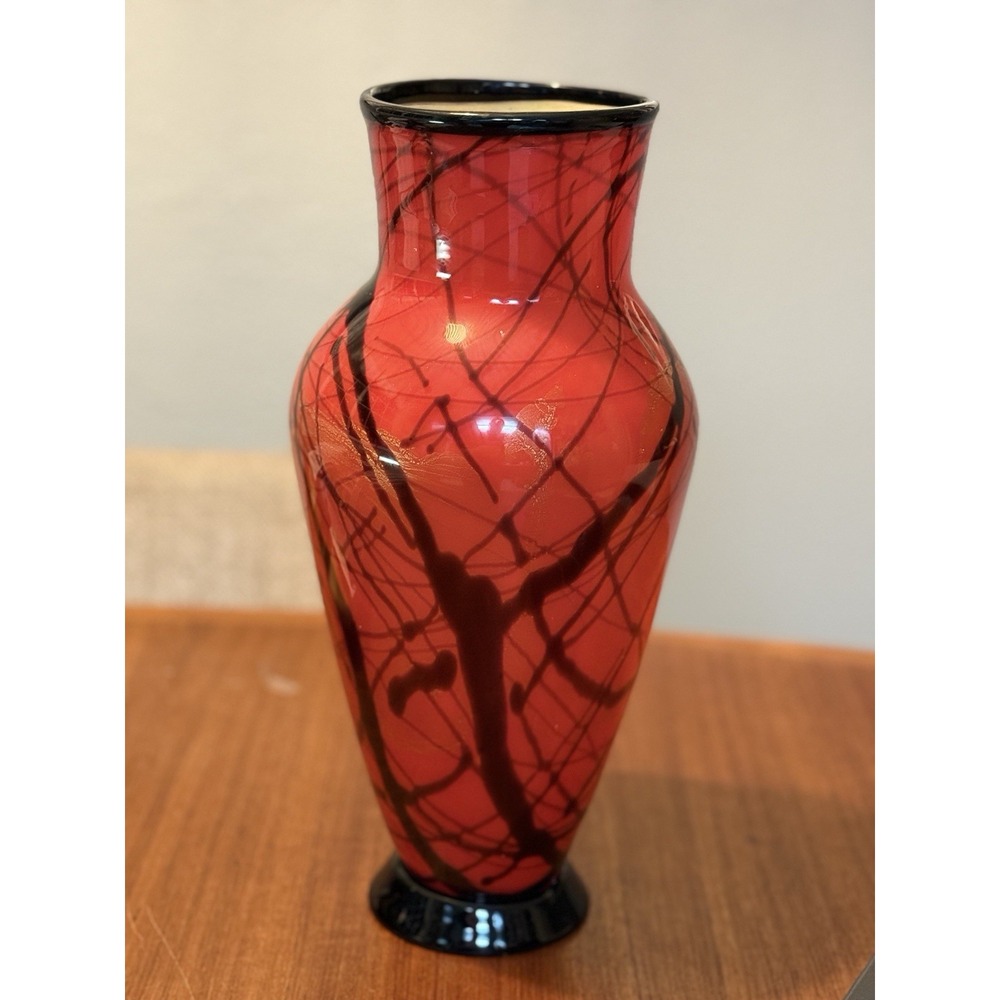 Michael Nourot Signed Red Satin Studio Art Glass Vase 14.5" Vintage 2005 USA